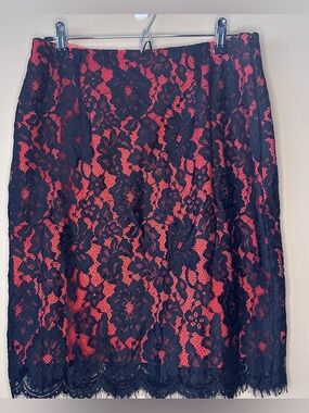 Bedo Red With Black Floral Lace Overlay Mini Skirt, Feminine, Party, Formal